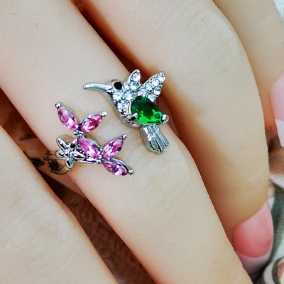 Rongyu hot sales bird rings female inlaid pink emerald color zircon ring