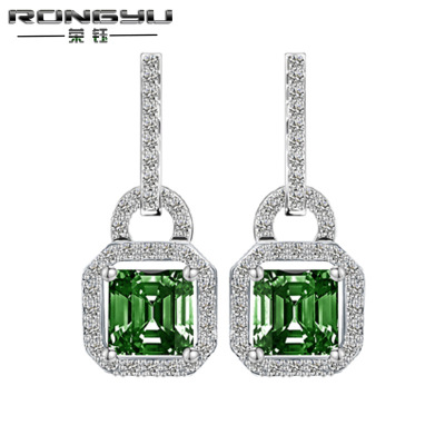 Amazon Luxury European and American Style Fashion Earring Pendant for Ladies Creative Bag/Lock-Shaped Square Diamond Zircon Earring Accessories