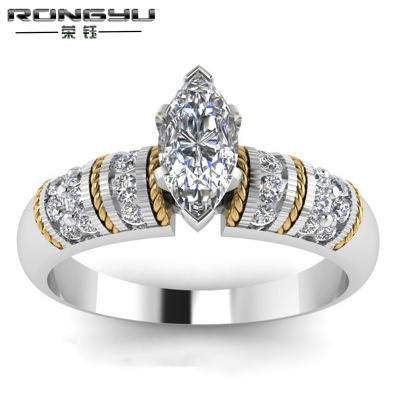 Rongyu Fashion Inlaid White Horse Eye Zircon Two-Color Gold Ring European and American Style Viking Amazon Hot Bracelet