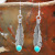 2019 Rongyu New European and American Court Vintage Turquoise Feather Earrings Plated S925 Silver Long Earrings Manufacturer