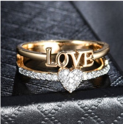 Rongyu New Korean Style Love Love Double-Layer Ring Women's 14K Gold Plated Europe and America Cross Border Hot Jewelry Wholesale