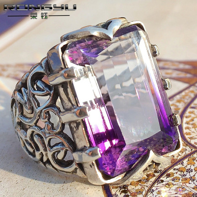 Rongyu wish rainbow topaz stone changfang silver ring luxury set in Europe and the United States seven color tourmaline ring