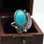 Rongyu Retro Natural Turquoise Ring Creative and Refined Embossed Leaves Plated 925 Retro Silver Eye-Catching Ring