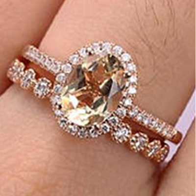 Rongyu hot sell rose gold plated zircon ring wedding birthday gifts champagne couples ring