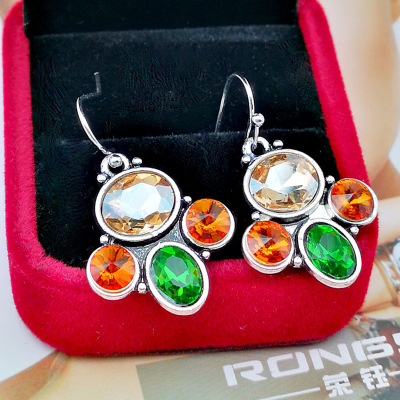 Ronyu 2019 new youth joker seven color topaz stone earrings plated 925 Yintai retro fashion earrings