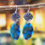 Rongyu Wish New Arrival Hot Sale European and American Vintage Thai Silver Earrings Korean Fashion Blue Gold Glitter Stone Leaf-Shaped Earring