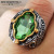 Rongyu Cross-Border Hot Jewelry for European and American Fashion Vintage Thai Silver Two-Tone Ring Olive Green Color Separation Ring