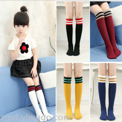 The Korean version of spring and autumn middle stockings girls pile pile socks children high tube striped cotton socks 