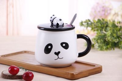 Creative Gift Ceramic Cup Hand-Painted Panda Cartoon Drinking Cup Mug with Lid Custom Logo