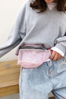 Summer Japanese and Korean Girl Mesh Waist Bag Hollow out See through Women's Bag Online Influencer Fashion Chest Bag Crossbody Bag Coin Purse Women's Bag