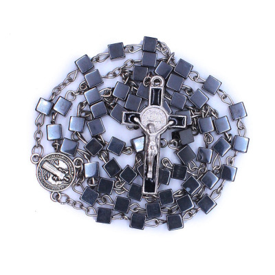 Diamond black gallstone cross necklace religious ornament Rosary Catholic Rosary necklace