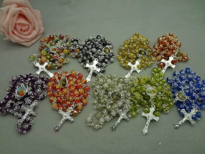 Spot Catholic Rosary Ornament Wholesale Cross Necklace Religious Christian Plastic Rose Bead Necklace