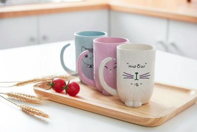 J06-6178 Cartoon wheat straw water cup milk wheat fragrance cup with handle baby cup lovely