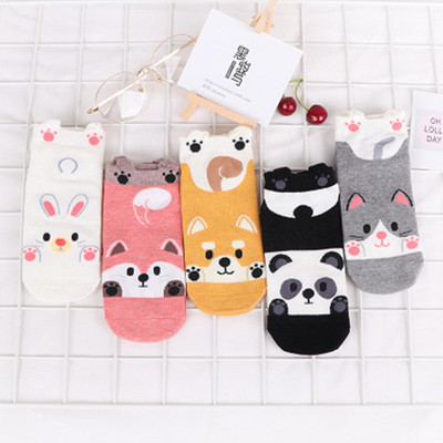 Women's cartoon socks socks new women's cartoon socks socks lovely short socks 100% cotton boat socks stereo ears 