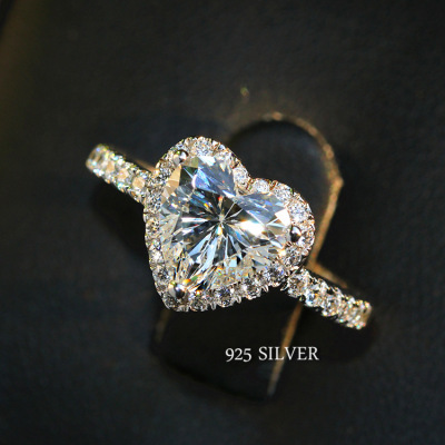 S925 pure silver diamond ring with eight has eight arrows diamond ring imitation zircon heart - shaped carat wedding ornaments