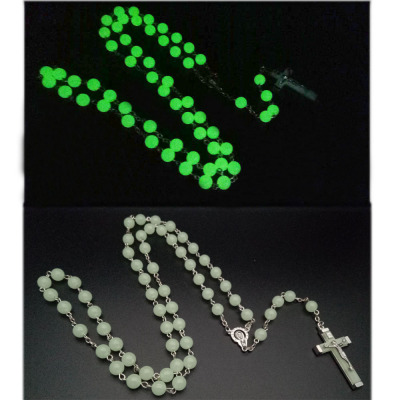Christian Catholic rosary jewelry 8mm luminous rosary word necklace yiwu wholesale cross