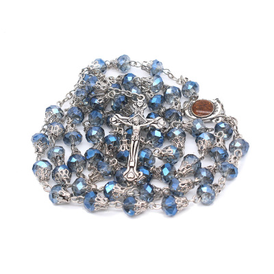 Prayer beads crystal rosary cross necklace Catholic saints Prayer supplies