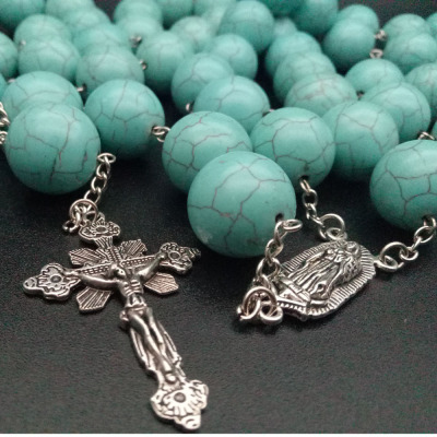 Decorative wall hanging who 16 mm pine stone ancient silver cross rosary necklace wall rosary290g