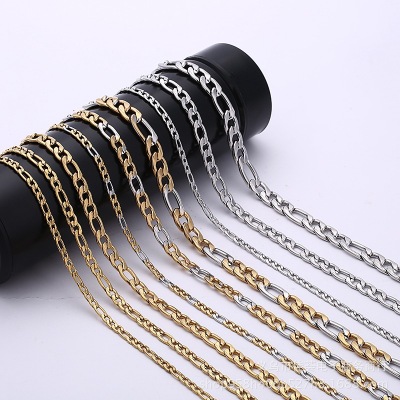 Europe and America Cross Border Gold and Silver Color Necklace Custom Creative 3: 1nk Embossed Stainless Steel Necklace Ornament Factory Wholesale
