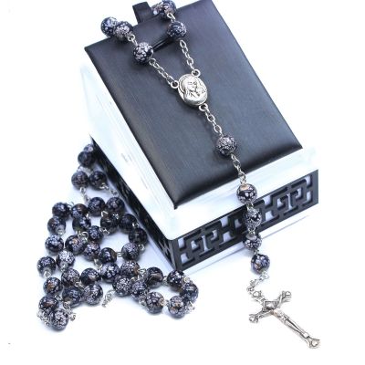 Crucifix necklace made of ceramic beads