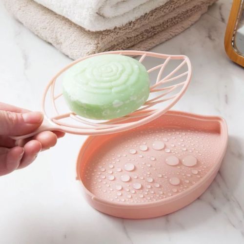 Double Deck Soap Box Plastic Bathroom Drain Soap Holder Creative Toilet Large Soap Holder Leaves Soap Box