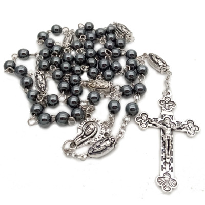 Nonmagnetic black gallstone beads necklace retro cross Catholic supplies religion wholesale Rosary beads