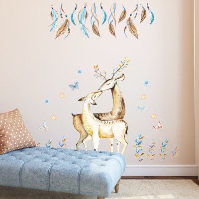 Wall Stickers Factory Direct Supply Bedroom Background Wall Decoration Stickers Removable Glass Paster Love Sika Deer