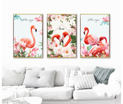 Modern fresh painting core flamingo flowers pink love Nordic decorative painting core spray painting canvas material