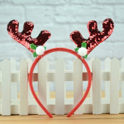 Christmas Headband Children Adult Color Changing Headband Party Dress up Supplies Sequins Antlers Head Buckle Christmas Decoration