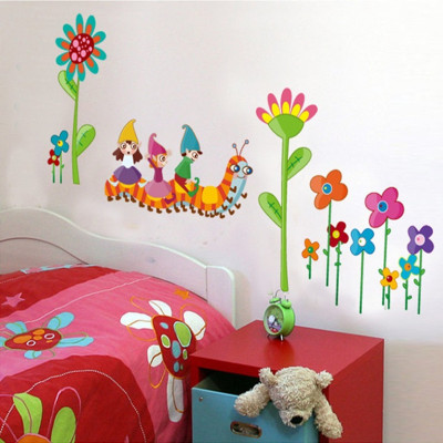 Caterpillar Cartoon Wall Stickers Three Generations Wallpaper Living Room Bedroom TV Sofa Background Wall Self-Adhesive Stickers