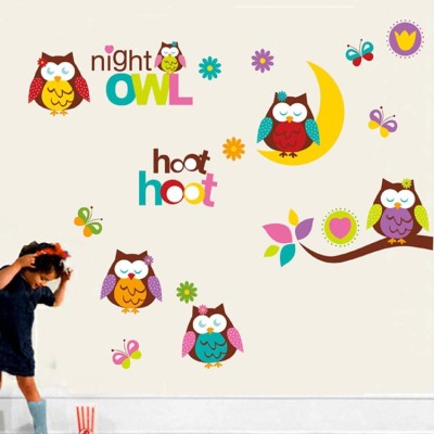 The new three broke foreign trade wall paste children 's room glass window background wall stickers express it in owl