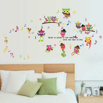 New Factory Direct Sales Cute Music Owl Children's Room Kindergarten Background Decorative Wall Stickers