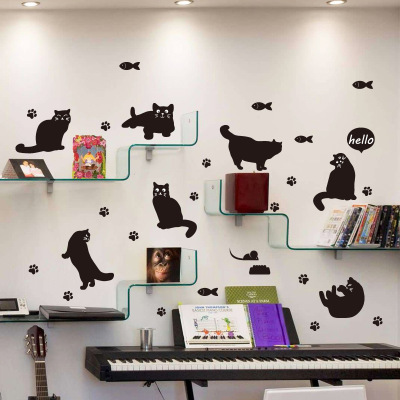 New express cartoon black Kitty decoration stickers creative living room bedroom bedside wall stickers
