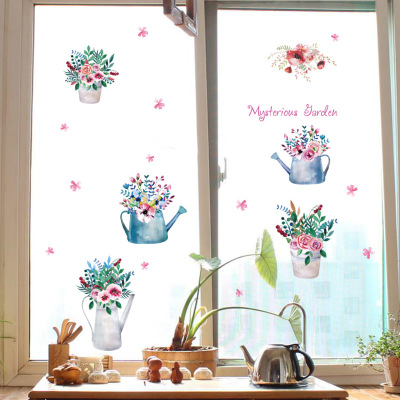 New Beautiful and Warm Hand-Painted Flower Pot Removable Wall Stickers Window Corner Decorative Wall Stickers