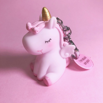PVC drop glue soft glue unicorn key chain furball pendant