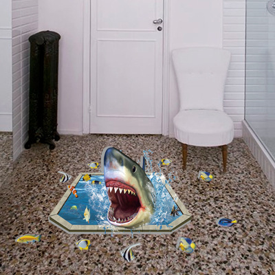 Cartoon Shark 3D Wall Stickers Children's Room Bathroom Floor Decoration Removable Wall Stickers