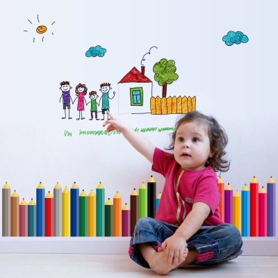 The New wall stickers creative children 's room kindergarten wall decoration kick toe the line stickers color pencil