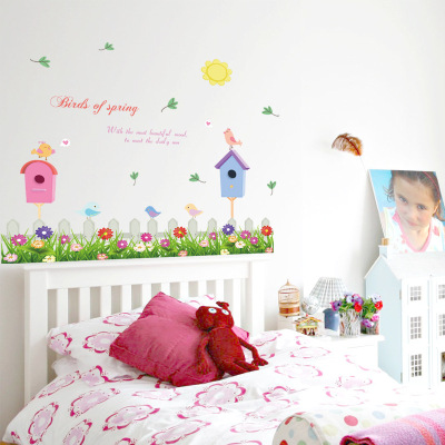 Living Room Sofa Children's Room Bedroom Bedside Kindergarten Decoration Removable Wall Sticker Bird Fence