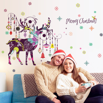 Christmas color elk living room background children 's bedroom decoration can be removed wall stickers