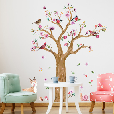 Hot style large wall stickers 3 can remove the children 's room background wall decorative paintings watercolor trees and deer
