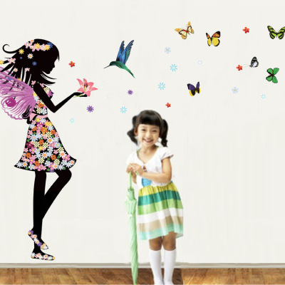 Factory Wholesale Living Room Decoration Angel Wings Butterfly Beautiful Girl Decoration Wall Sticker