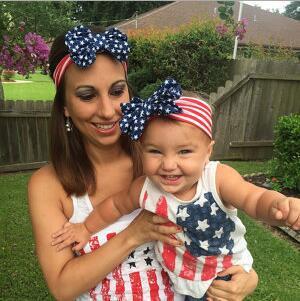 Foreign trade new European and American parent-child hair accessories adults and children headwear wholesale American flag cotton bow hair ribbon