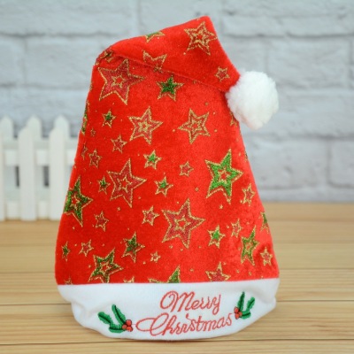 Christmas Hat Flannel Five-Star Embroidered Adult Children Hat Christmas Decorations Christmas Holiday Party