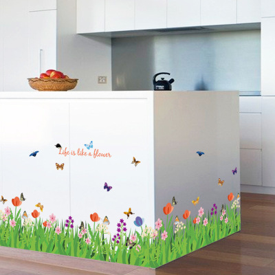 New style of fresh butterfly flowers and plants toe line bathroom kitchen porch doors and Windows decoration PVC wall paste