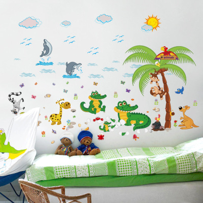 Wall stickers manufacturers cartoon crocodile, animal park, the children 's bedroom living room background Wall decoration Wall stickers