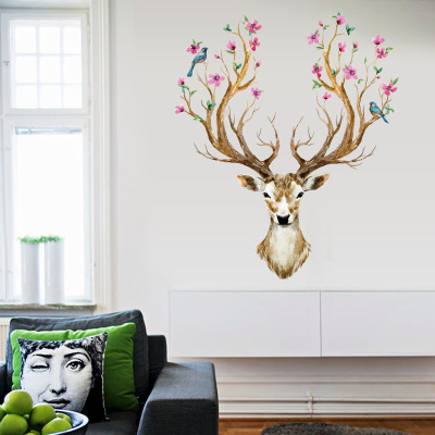 The New wall stickers wholesale creative sika deer living room TV background wall stickers