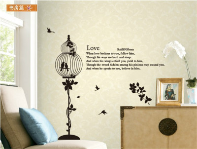 Wall Stickers the Third Generation Removable Living Room Bedroom European Style English Letters Bird Cage Wall Stickers