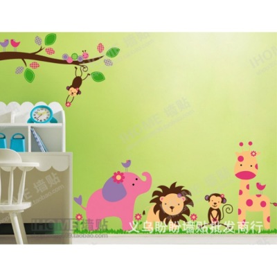 Wholesale Three Generations Wall Stickers Jungle Party Stickers Cute Cartoon Room Kindergarten Children's Room Stickers