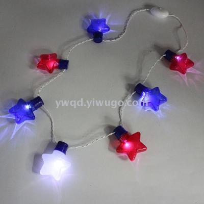 ZD Halloween Christmas Atmosphere Layout Luminous Necklace Six Lights Five-Pointed Star Luminous Necklace Foreign Trade Popular Style