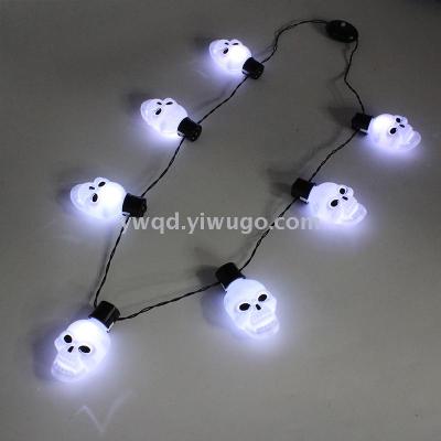 ZD Halloween Luminous Skull Necklace Factory Direct Sales Foreign Trade Popular Style Luminous Six-Light Ghost Head Necklace